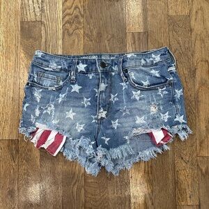 Mossimo Blue and White Jean Shorts Distressed Star Design